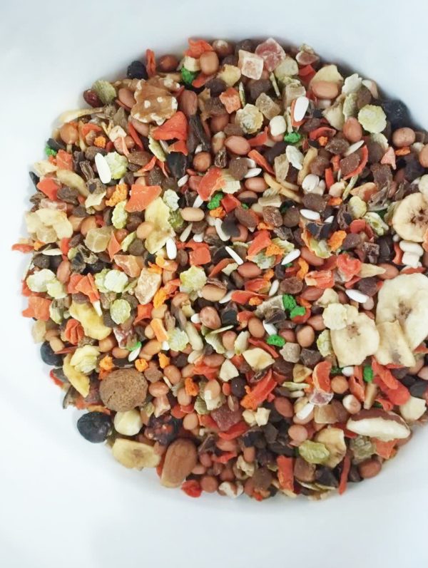 دان مخلوط میوه فروت کوکاتیل منیتوبا مخلوط میکس حاوی میوه پلت و آجیل انواع طوطیسانانfruit cocKtail - Image 2